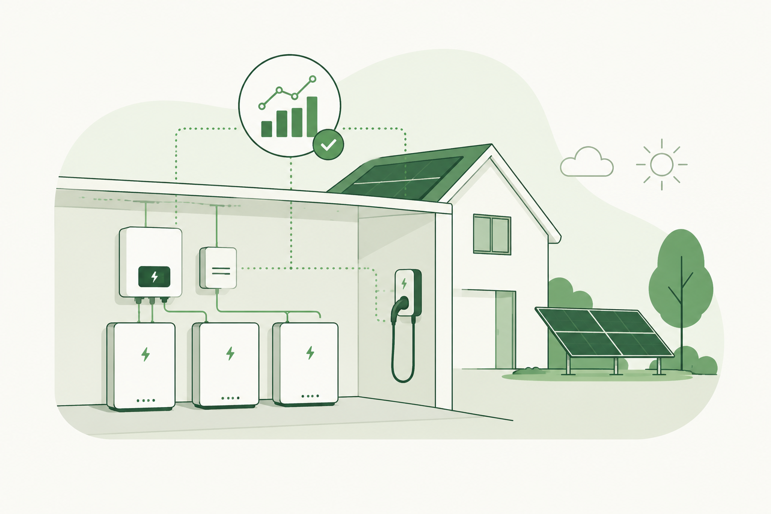 Illustratie van thuisbatterij bij een woning